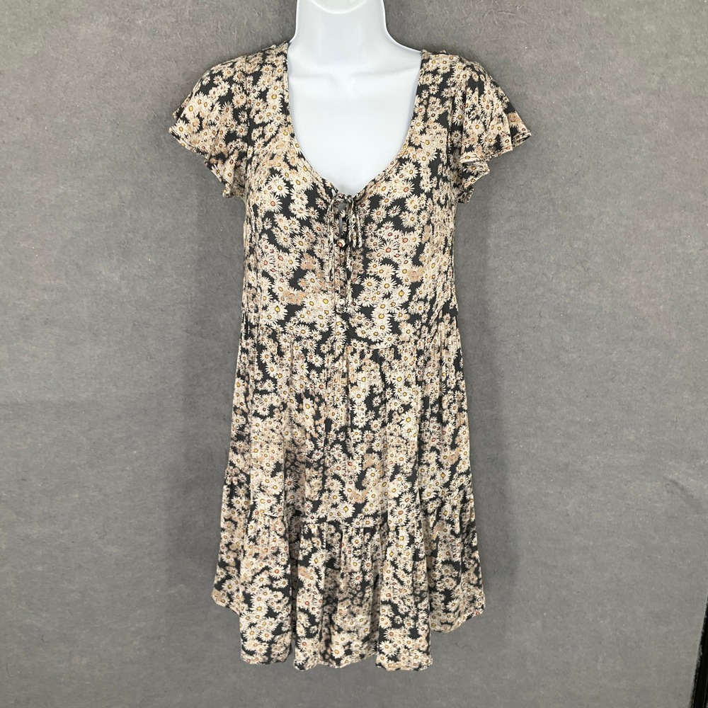 True Craft Dress Womens Sz S Daisy Floral Tie Front Ruffle Boho Cottagecore